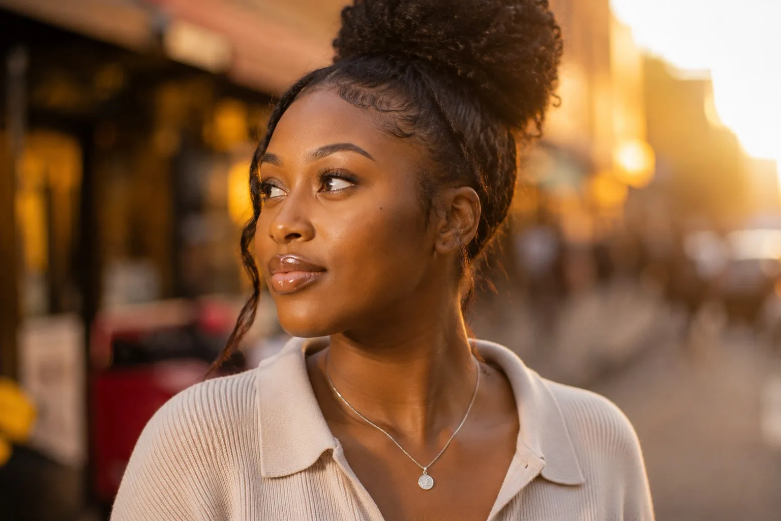 Lifestyle portrait outdoors in warm evening light